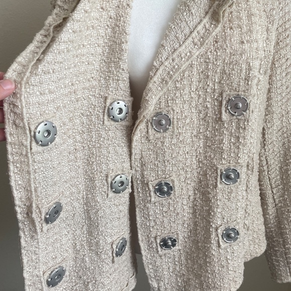 CAbi Cream woven The Estate Chenille Double Breasted jacket moto SMALL - Picture 5 of 15